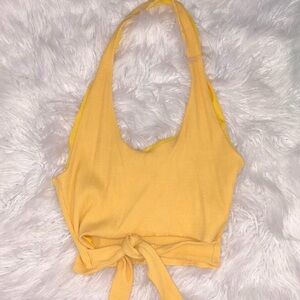 Windsor Yellow Ribbed Wrap Tank Top